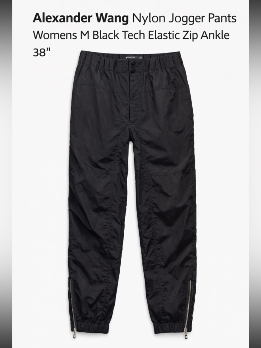 Alexander Wang Nylon Jogger Pants Womens M Black Tech Elastic Zip Ankle 38”
